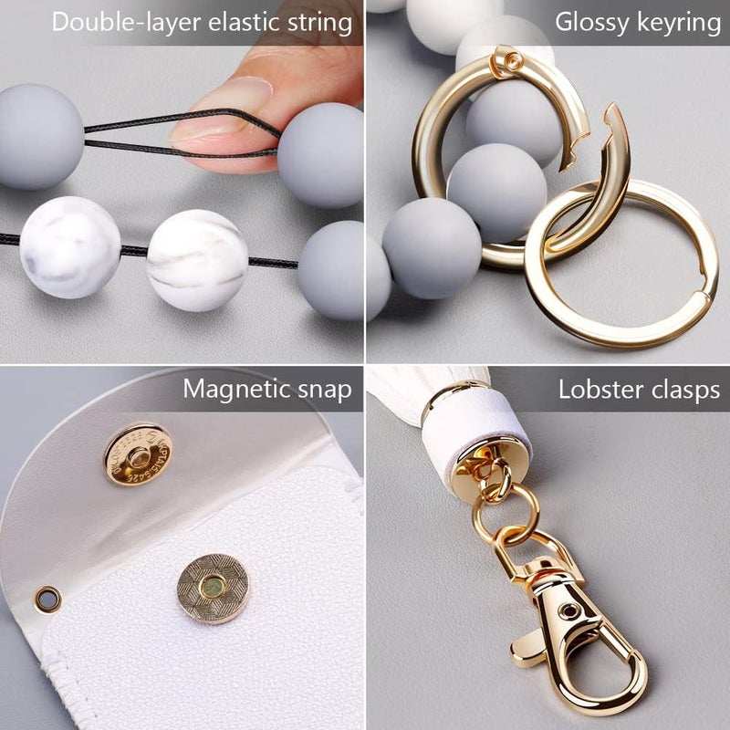 UpUDo Keychain Bracelet Wristlet, Silicone Beaded Key Ring Bracelet with Card Wallet, Elastic Keyring Bangle for Womens - Image 4